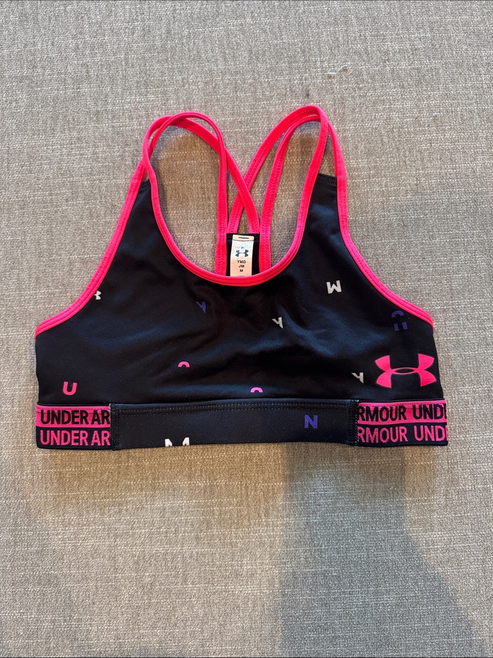 Under Armour Black and Hot Pink Strappy Sports Bra